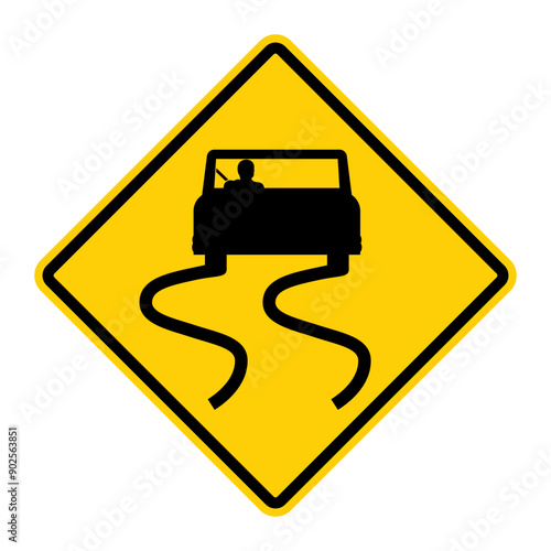 Slippery When Wet road signs. Vector