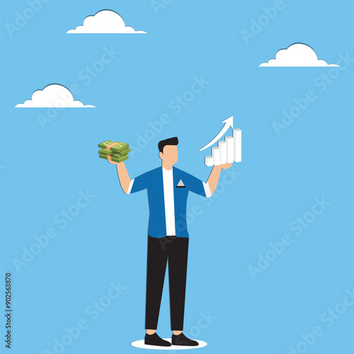 Value stock vs growth stock comparison between investing style professional choosing asset for earning or profit in market concept businessman compare between value and growth stock in his hand