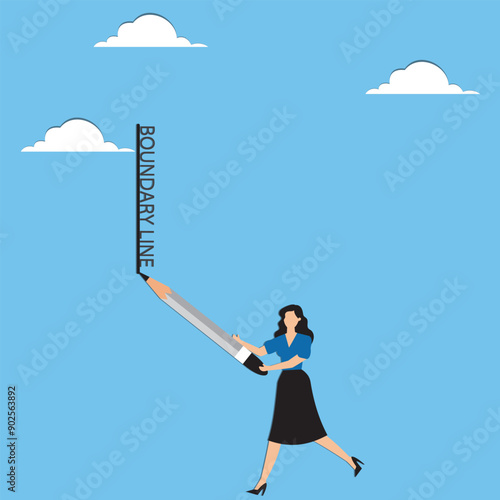 Set boundary privacy or business territory start business planning know limitation or blocker or barrier concept businesswoman holding big pencil drawing the boundary line