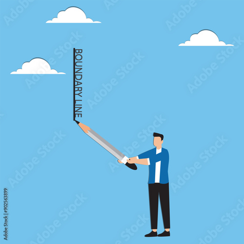 Set boundary privacy or business territory start business planning know limitation or blocker or barrier concept businessman holding big pencil drawing the boundary line