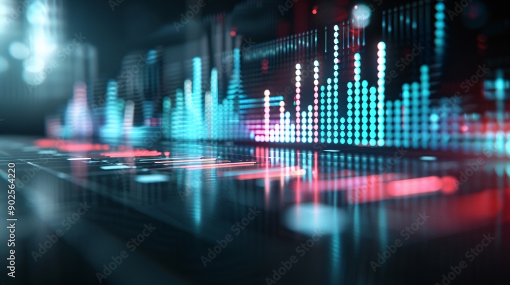 Glowing 3D equalizer bars in a dark environment, 3D background music, vibrant and high-tech. Glowing 3D equalizer bars in a dark environment, 3D background music, vibrant and high-tech.