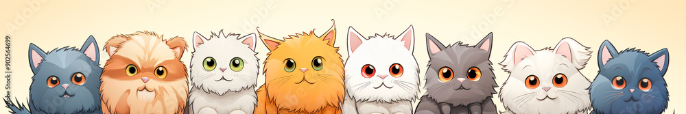 Whimsical Illustration Set of Happy Cartoon Cats Whimsical Illustration Set of Happy Cartoon Cats