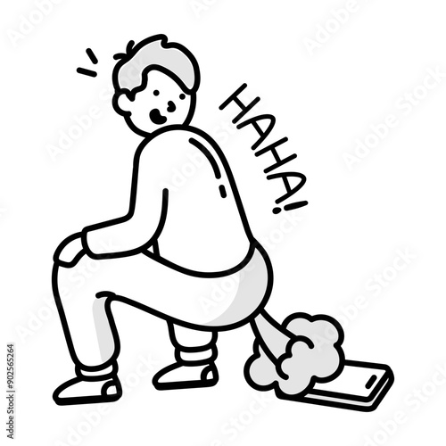 A doodle style icon of fart prank on mobile 

