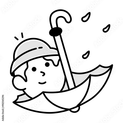 A doodle style icon of enjoy rain 


