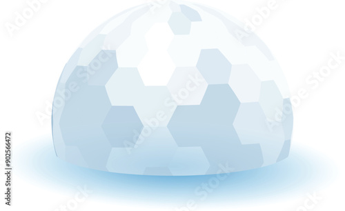 Abstract light blue hemisphere dome structure standing on blue surface with white background