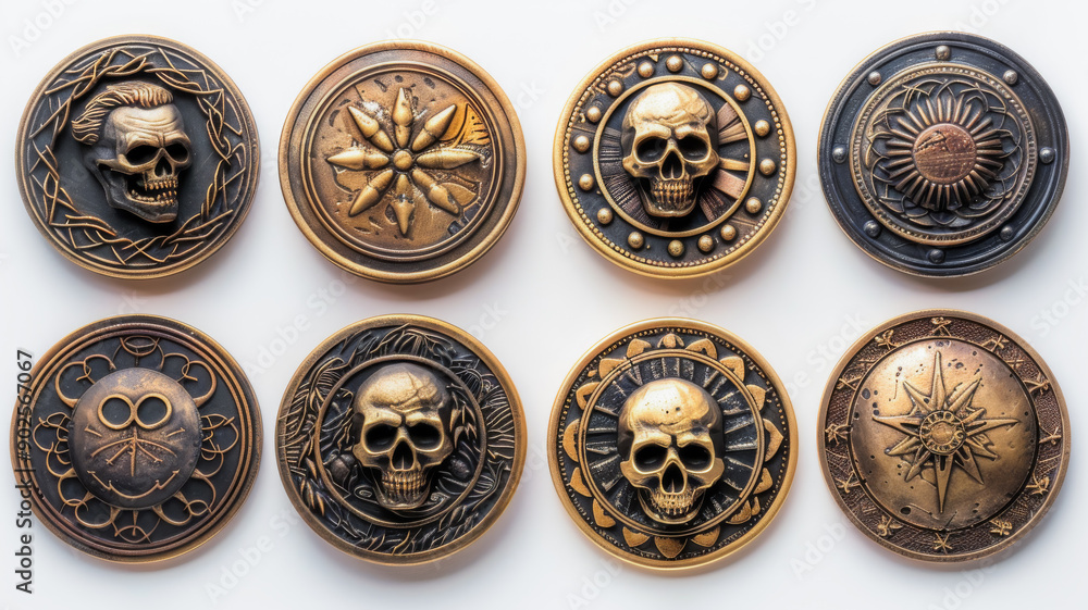 Set of Gold Coins with Monster and Skull Designs Set of Gold Coins with Monster and Skull Designs