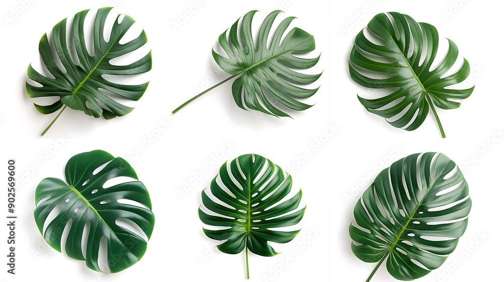 Set of monstera giant leaves, isolated on white background. Collage graphics. Set of monstera giant leaves, isolated on white background. Collage graphics.