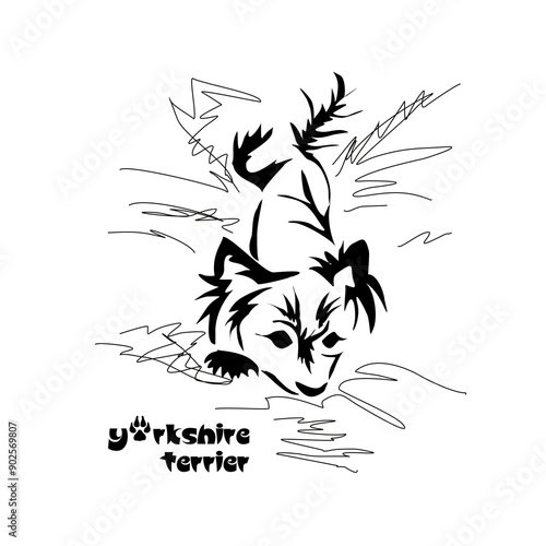 Stylized Yorkshire Terrier. Vector drawing of a small dog. Gestalt animal design