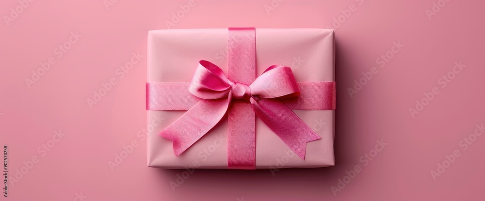 Top View Of A Gift Box Against A Pink Background, Creating A Cheerful And Festive Vibe Top View Of A Gift Box Against A Pink Background, Creating A Cheerful And Festive Vibe