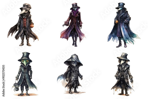 Six Anthropomorphic Plague Doctors in Various Outfits