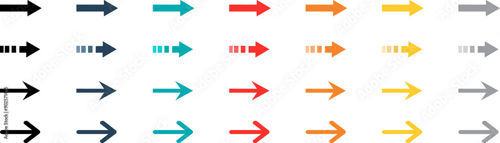 Vector collection of colored arrows. Colorful arrow symbols. Set of flat vector arrows.