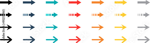 Obraz na płótnie Vector collection of colored arrows. Colorful arrow symbols. Set of flat vector arrows. w salonie