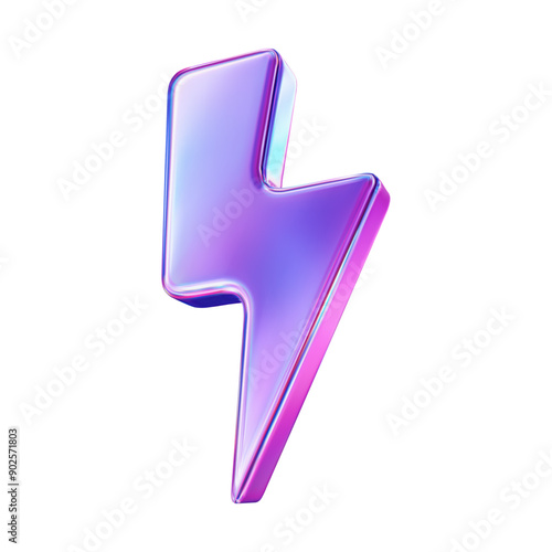 3d neon charger symbol. Holographic sign thunder. Symbol of energy, danger. Minimalistic electrical discharge. Vector illustration.	