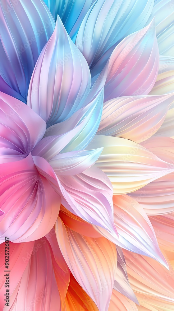 Fototapeta premium A vibrant, colorful floral design featuring soft petals in shades of pink, blue, and orange, creating a harmonious and dreamy atmosphere.