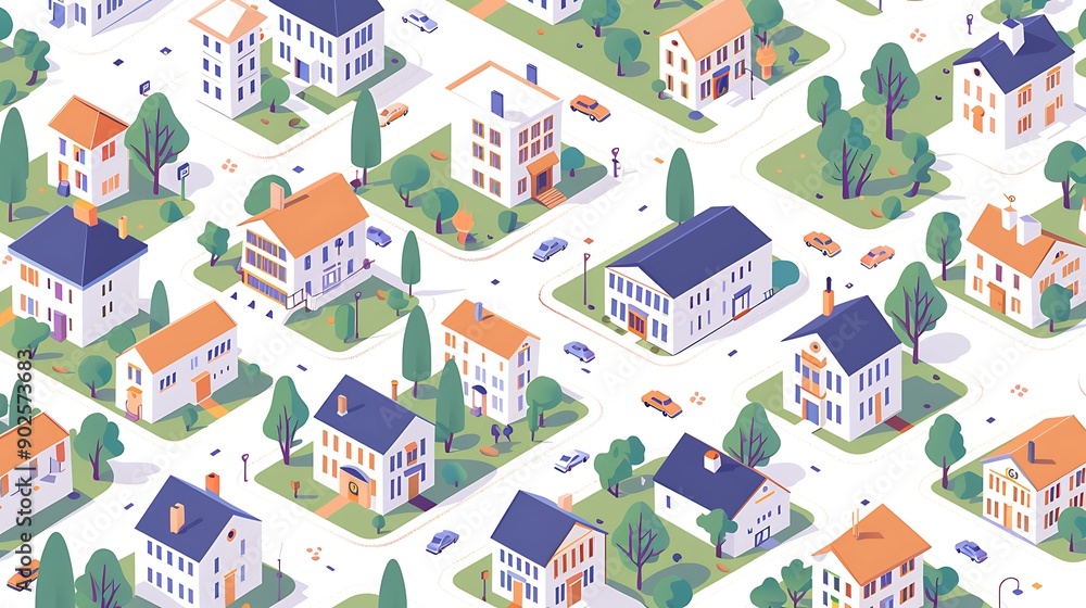 Aerial view of suburban neighborhood illustration Aerial view of suburban neighborhood illustration