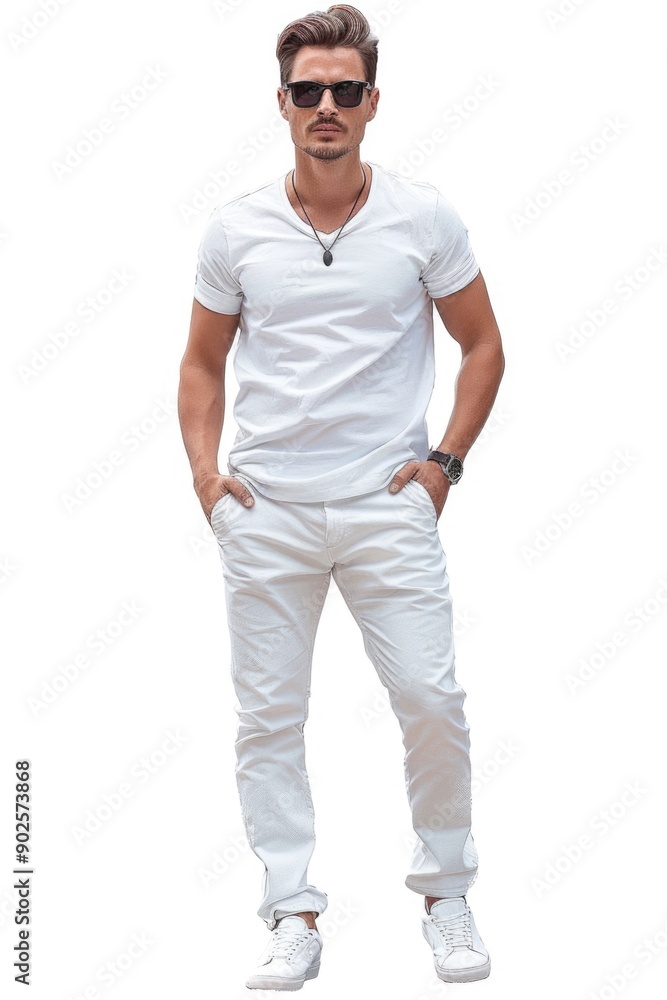 A person wearing a white shirt and white pants, no additional context A person wearing a white shirt and white pants, no additional context