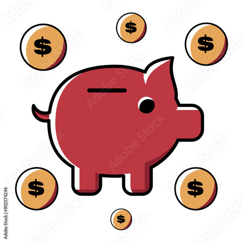 vektor piggy bank flat icon vector dollar transparan