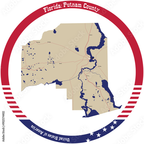 Map of Putnam County in Florida, USA arranged in a circle. photo