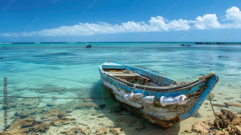 Fishing boat on tropical island mauritius Fishing boat on tropical island mauritius