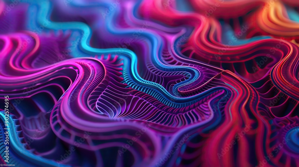 Obraz premium Vibrant abstract pattern featuring wavy lines in shades of pink, blue, and purple, creating a mesmerizing visual effect.