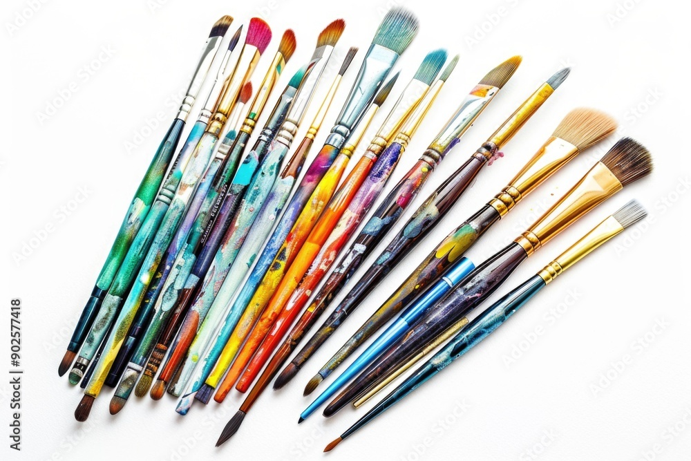 A group of paintbrushes arranged together on a surface A group of paintbrushes arranged together on a surface