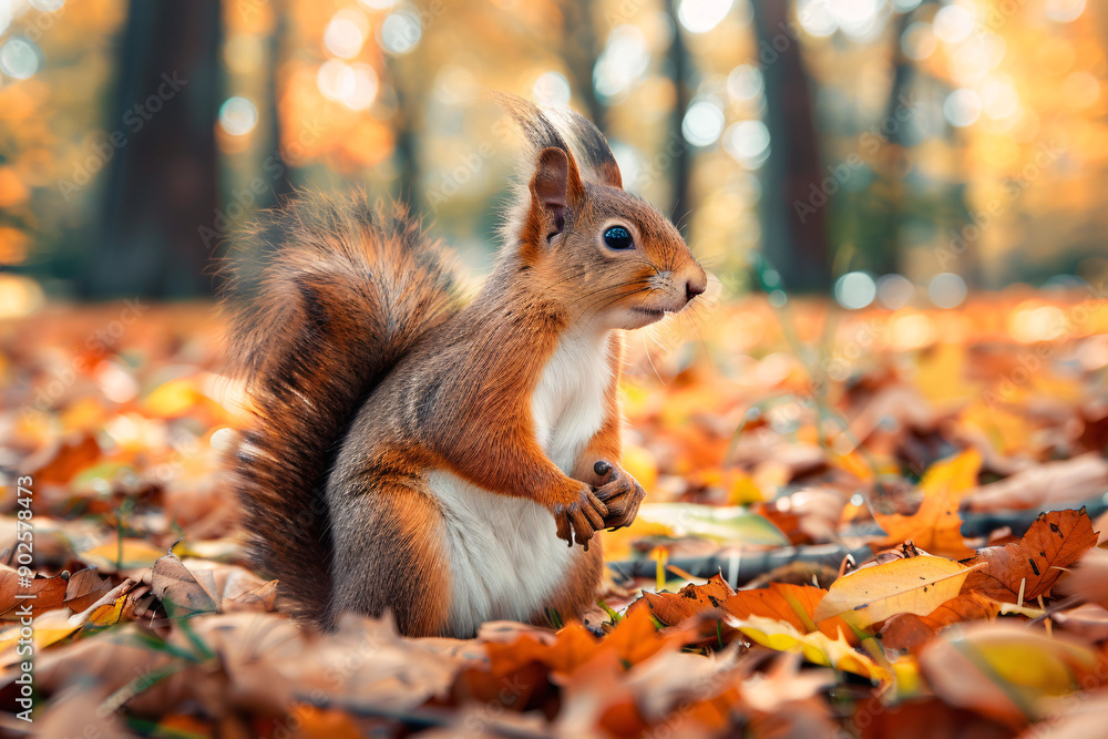 close up of squirrel sitting in autumn park close up of squirrel sitting in autumn park