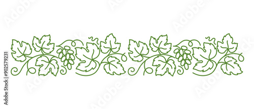 Grape vine floral ornament. Thick line pattern. Grape branches and leaves. Editable outline stroke. Vector line.