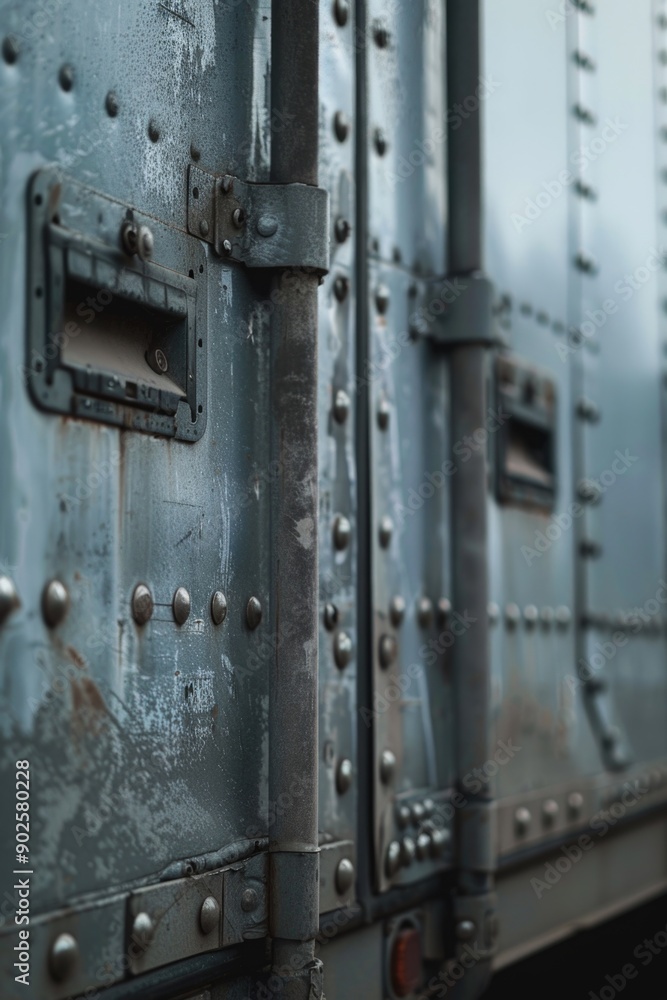 A close-up view of the rivets on a train car, highlighting their textured and detailed appearance A close-up view of the rivets on a train car, highlighting their textured and detailed appearance