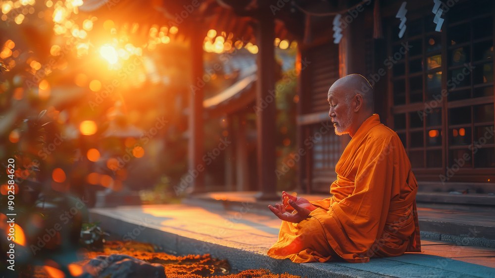 Fototapeta premium Buddhist Monk at Sunset