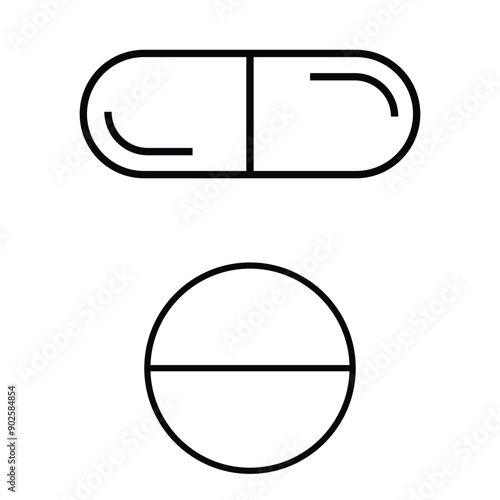 pill and capsule medicine icon in grey scale isolated on white background.