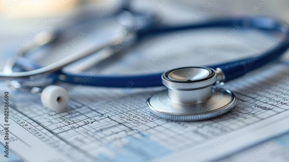 Close-Up of Stethoscope on Medical Chart, Detailed and Clinical, Alzheimer's Care Close-Up of Stethoscope on Medical Chart, Detailed and Clinical, Alzheimer's Care