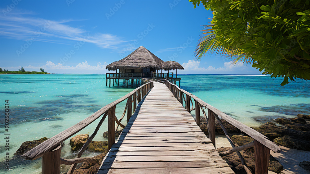 Serene Seascape on a Luxurious Vacation. Beautiful Beachside View Serene Seascape on a Luxurious Vacation. Beautiful Beachside View
