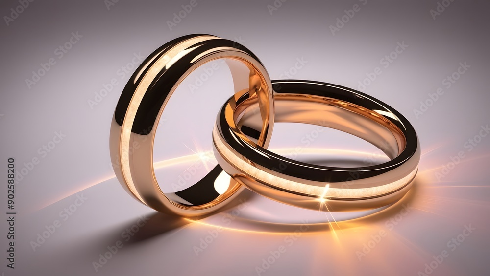 Elegant wedding golden rings with a glowing light for a romantic touch. Elegant wedding golden rings with a glowing light for a romantic touch.