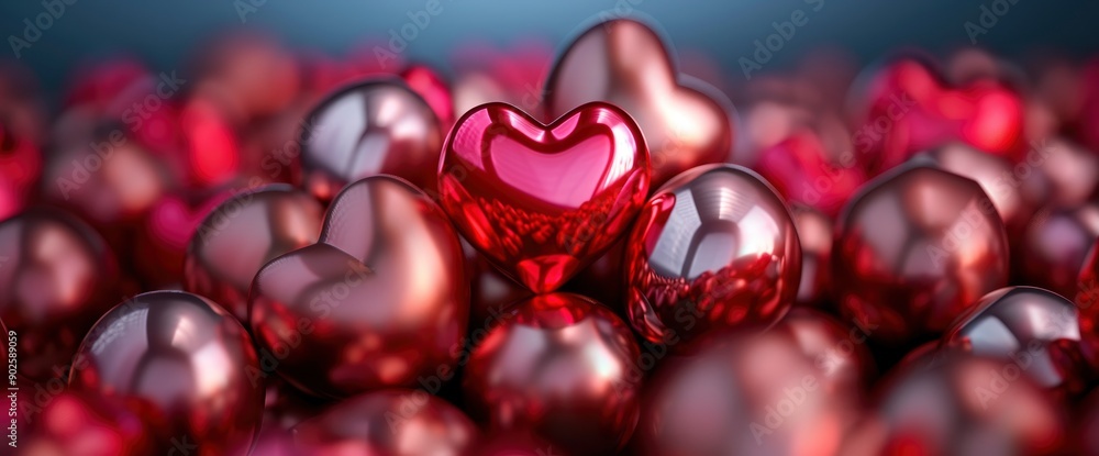3D Hearts On A Golden Ring, A Valentine'S Day Concept, Celebrating Love 3D Hearts On A Golden Ring, A Valentine'S Day Concept, Celebrating Love