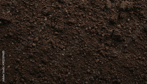 Closeup of dark brown fertile soil texture