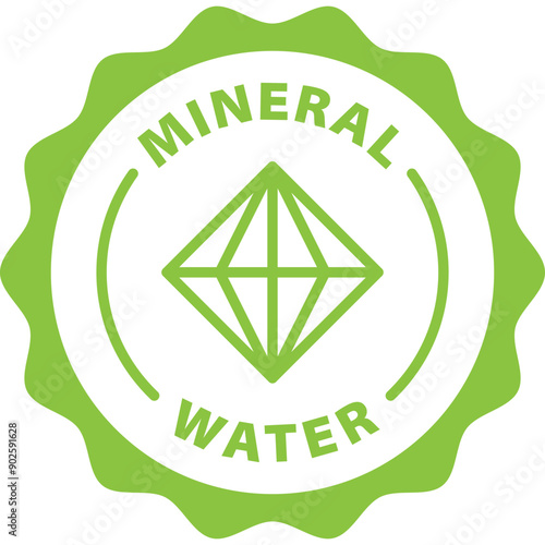green mineral water outline icon round rounded circle badge stamp label isolated on transparent background