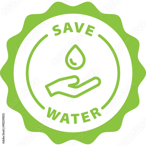 green save water outline icon round rounded circle badge stamp label isolated on transparent background
