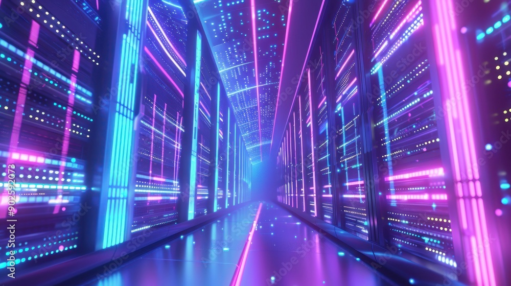 Neon Lights in a Server Room Neon Lights in a Server Room