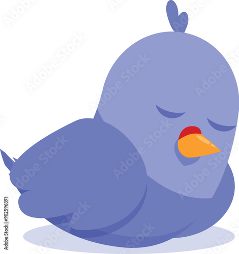 Charming cartoon illustration of a blue bird sleeping soundly, evoking peace and tranquility