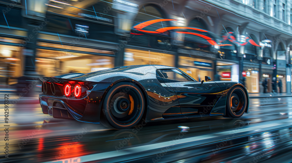 Fototapeta premium Need for Speed. High-Speed Sport Car in Urban Surrounding