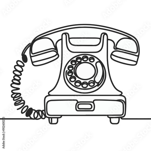 Retro telephone continuous line art vector illustration.