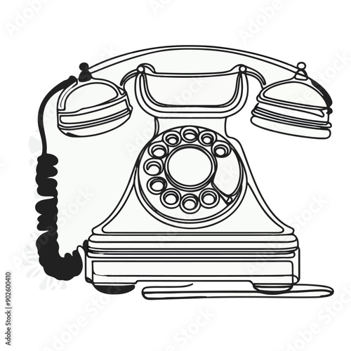 Retro telephone continuous line art vector illustration.