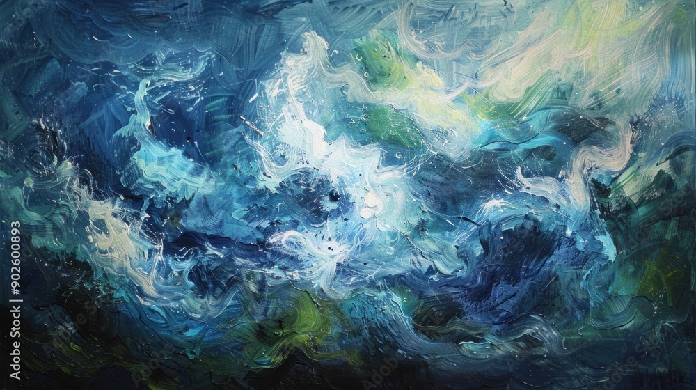 Abstract Ocean Painting in Blue and White Tones Abstract Ocean Painting in Blue and White Tones