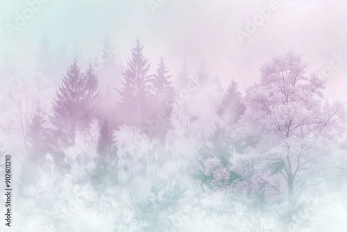 Wallpaper design depicting a dreamy, pastel-hued forest scene