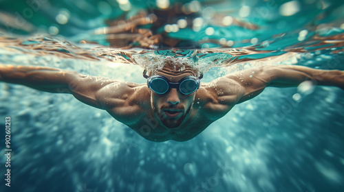 shot of male swimmer compet...