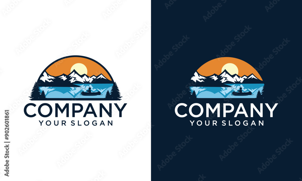 Creative A Little boy fishing in the Lake/River logo design vector