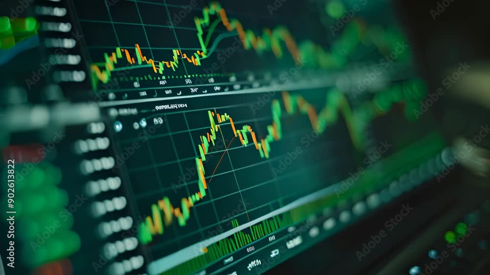 Stock price exchange monitor graph broker finance growth ar ai trend algorithm investment portfolio drop price analysis profit buy sell cryptocurrency crypto business financial glowing background Stock price exchange monitor graph broker finance growth ar ai trend algorithm investment portfolio drop price analysis profit buy sell cryptocurrency crypto business financial glowing background
