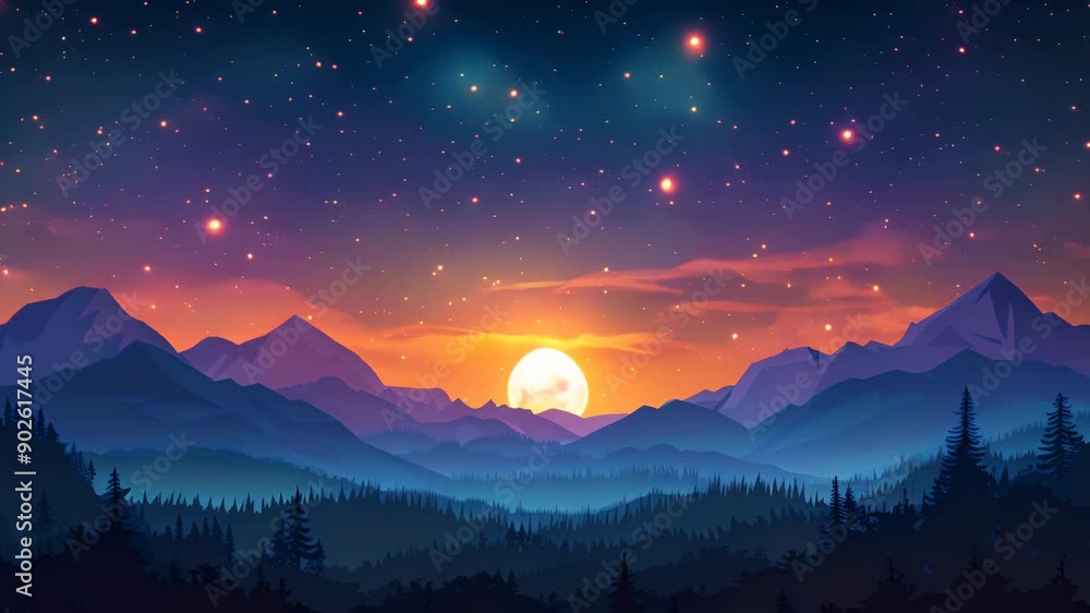 Enchanting Night Sky Above Serene Mountains at Twilight Hour Enchanting Night Sky Above Serene Mountains at Twilight Hour