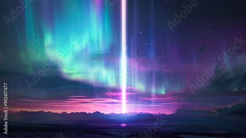 Aurora Borealis Over Mountains With Night Sky Magic