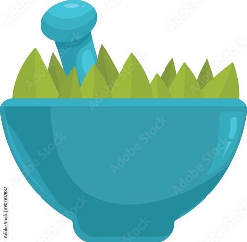Traditional herbal medicine preparation process with mortar and pestle crushing herbs